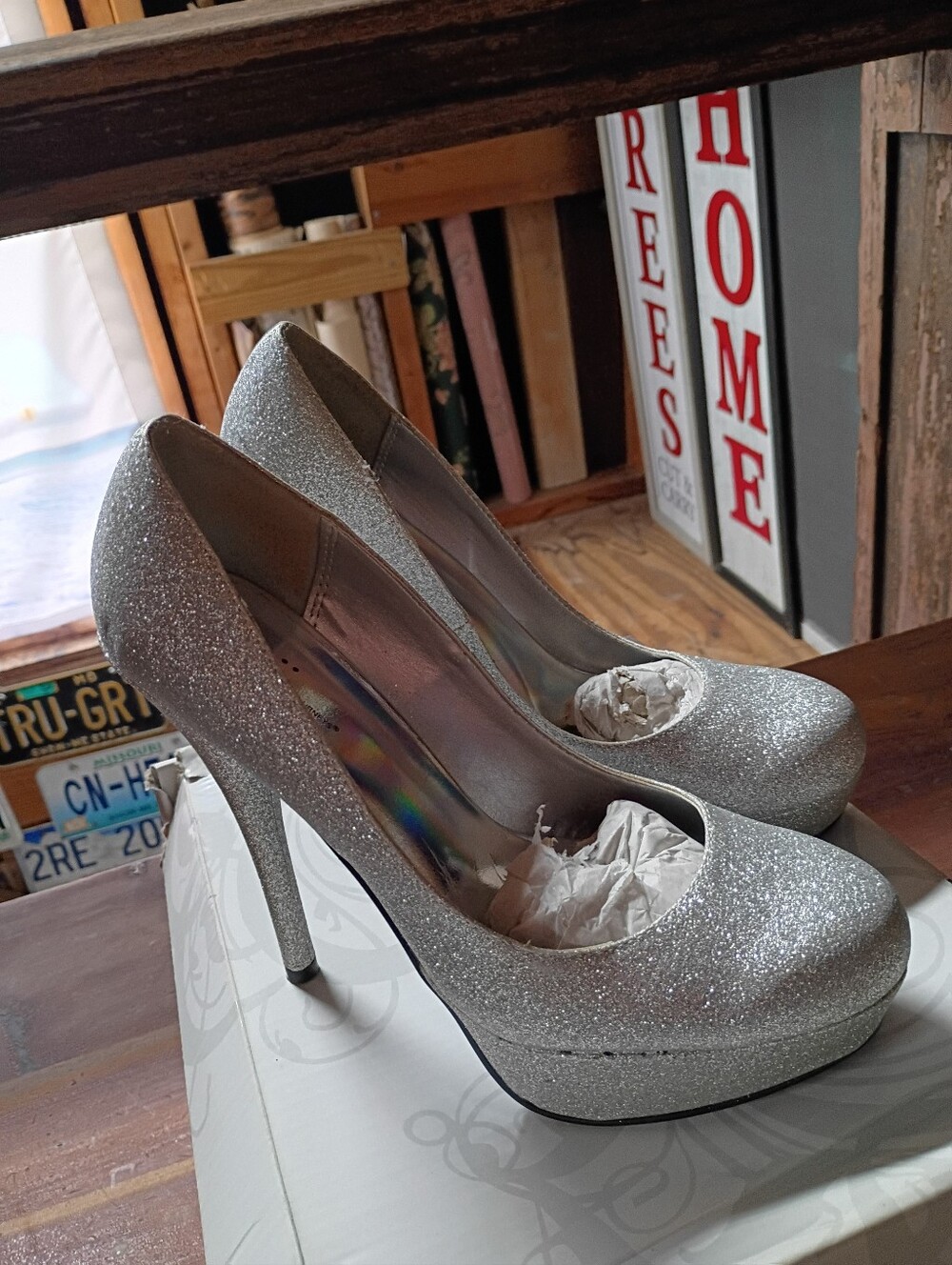Shi by Journeys Silver Glitter High Heel Platform Pumps - Women